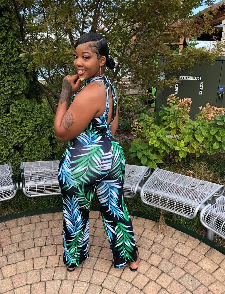 Tropical leaves jumpsuit