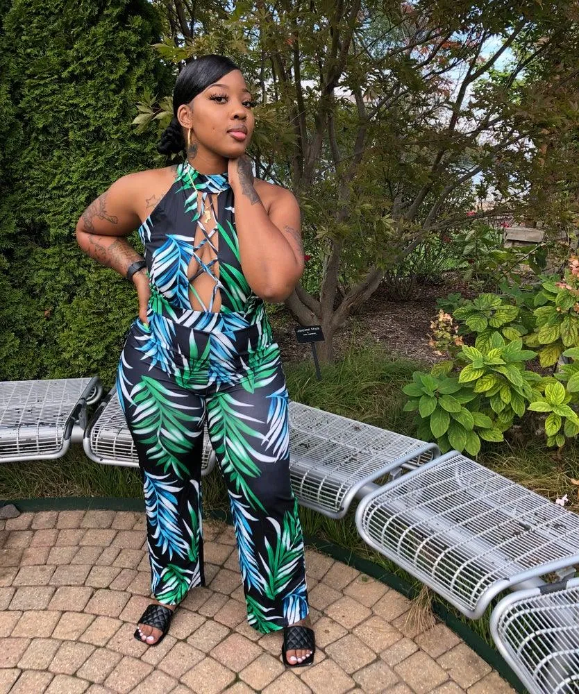 Tropical leaves jumpsuit