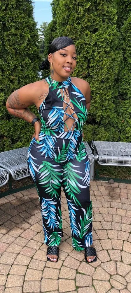 Tropical leaves jumpsuit