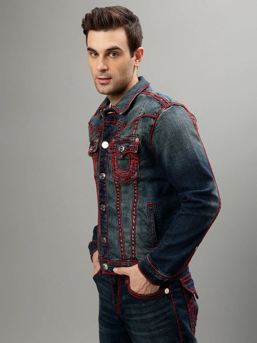 True Religion Men Solid Shirt Collar Full Sleeves Jacket