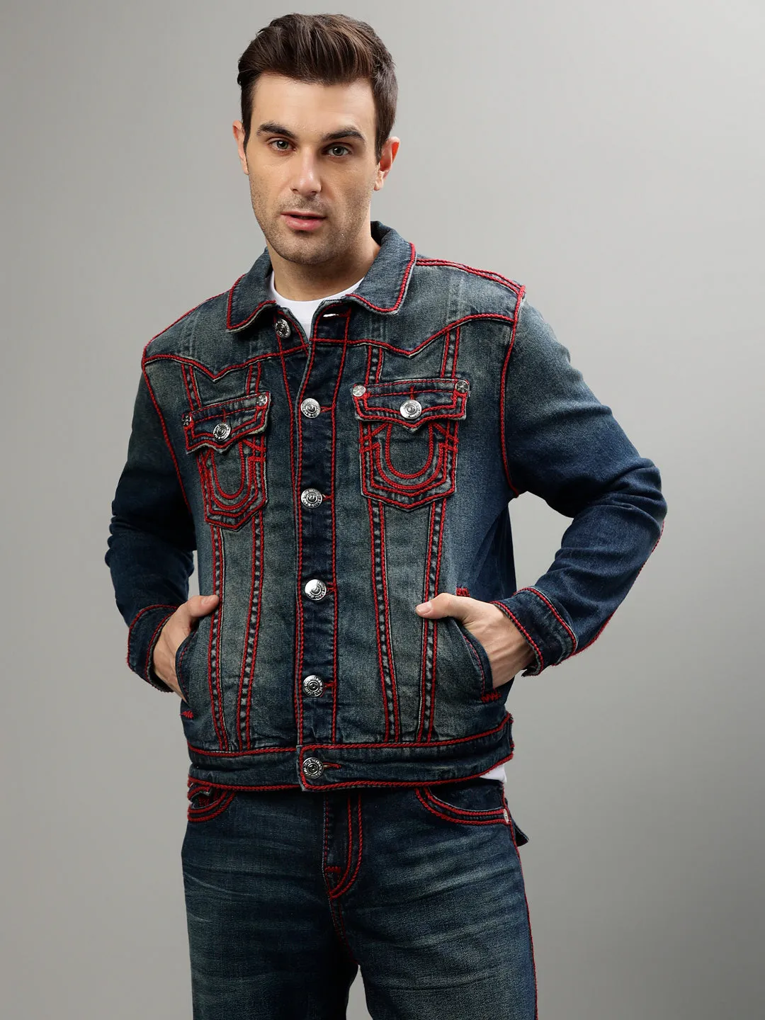True Religion Men Solid Shirt Collar Full Sleeves Jacket
