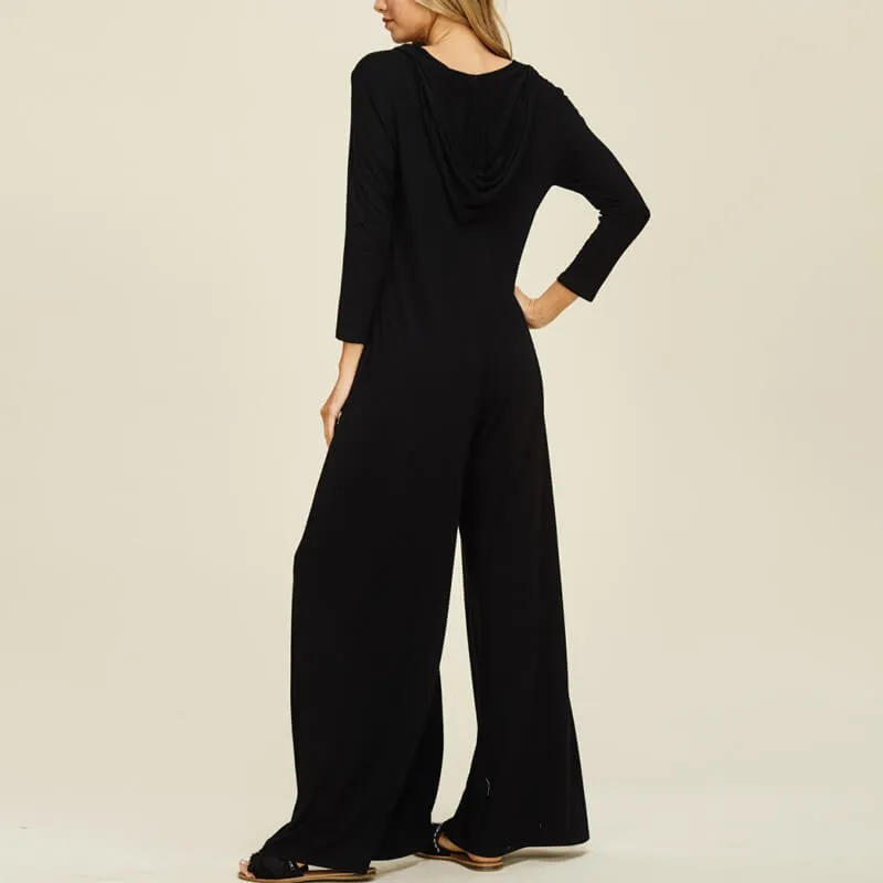 V-neck Long Sleeve Casual Wide Jumpsuit
