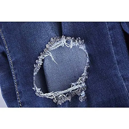 VICVIK Women Knee Skinny Denim Distressed Ripped Boyfriend Jeans (L)