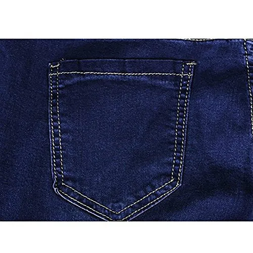VICVIK Women Knee Skinny Denim Distressed Ripped Boyfriend Jeans (L)