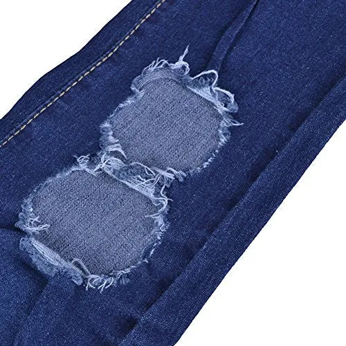 VICVIK Women Knee Skinny Denim Distressed Ripped Boyfriend Jeans (L)