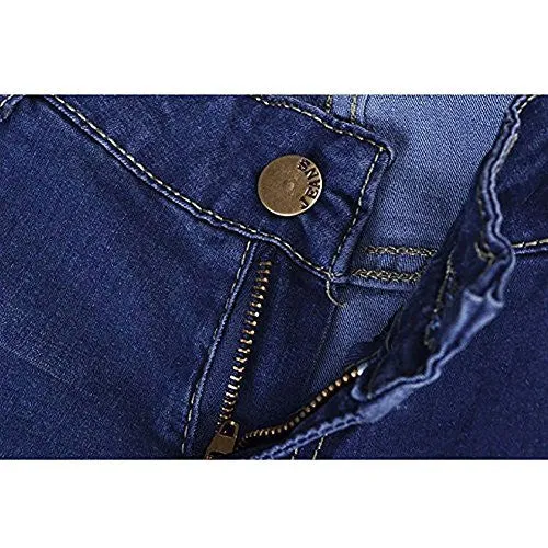 VICVIK Women Knee Skinny Denim Distressed Ripped Boyfriend Jeans (L)