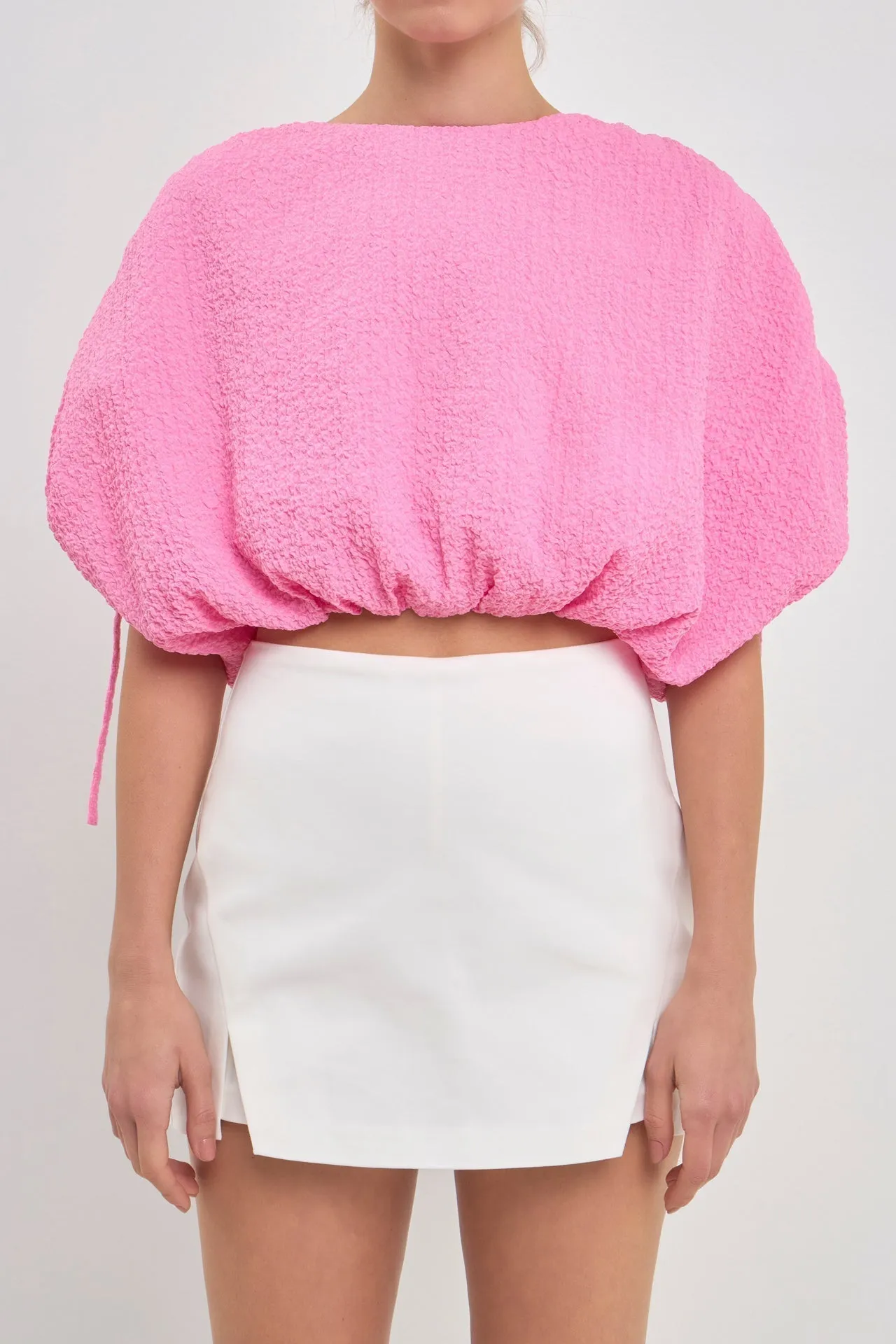 Voluminous Cropped Top with Drawstring detail