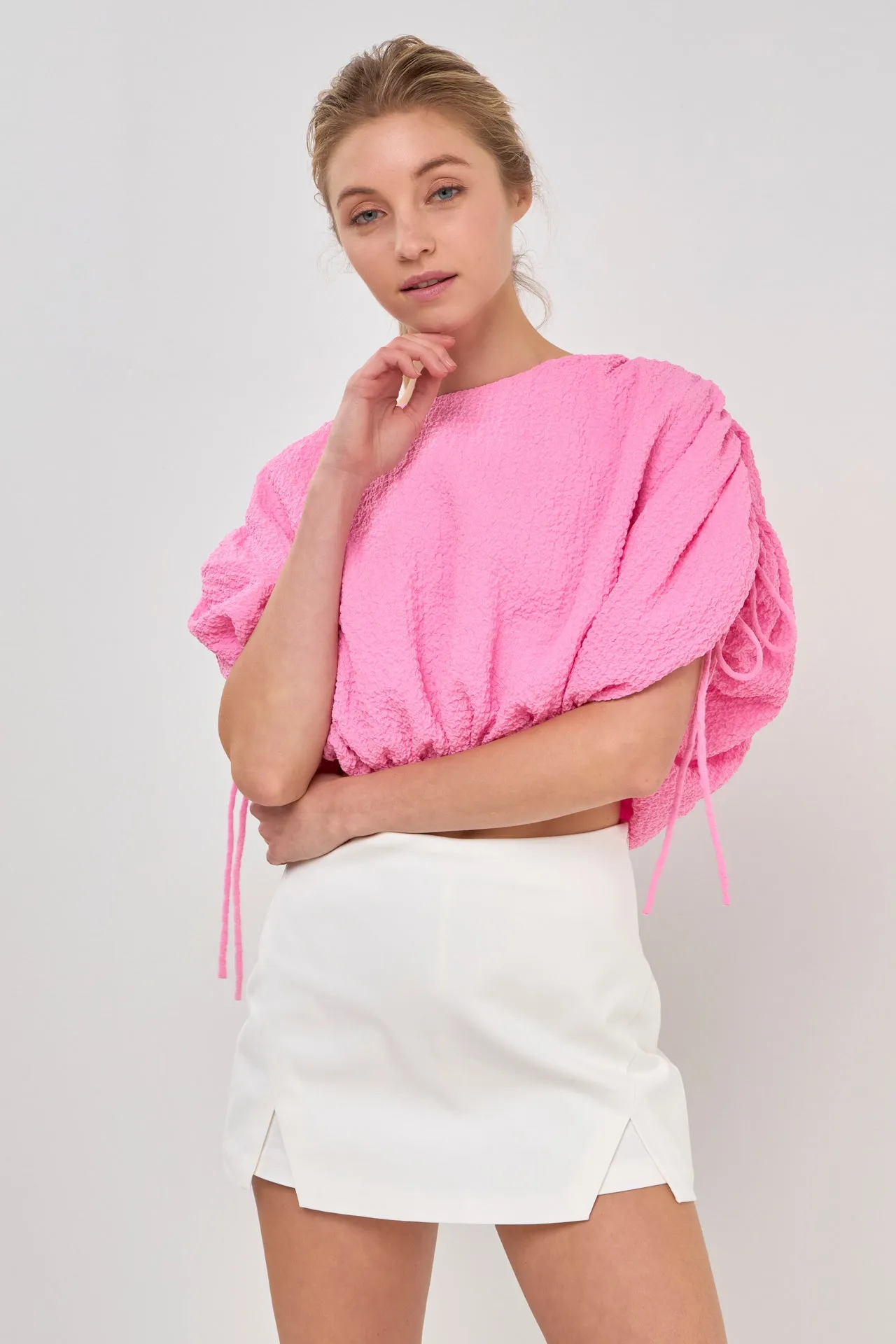 Voluminous Cropped Top with Drawstring detail