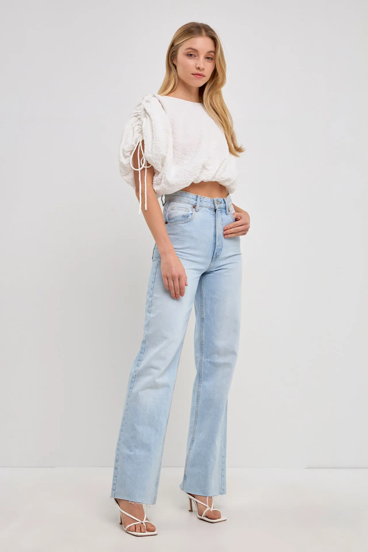 Voluminous Cropped Top with Drawstring detail