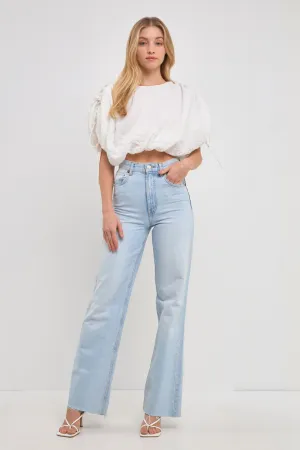 Voluminous Cropped Top with Drawstring detail