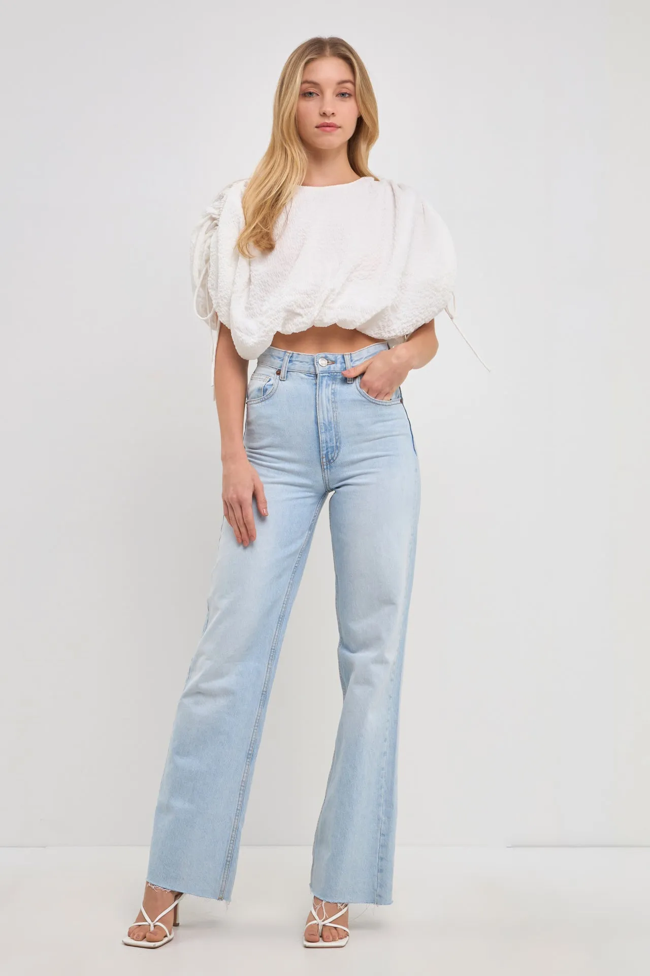 Voluminous Cropped Top with Drawstring detail
