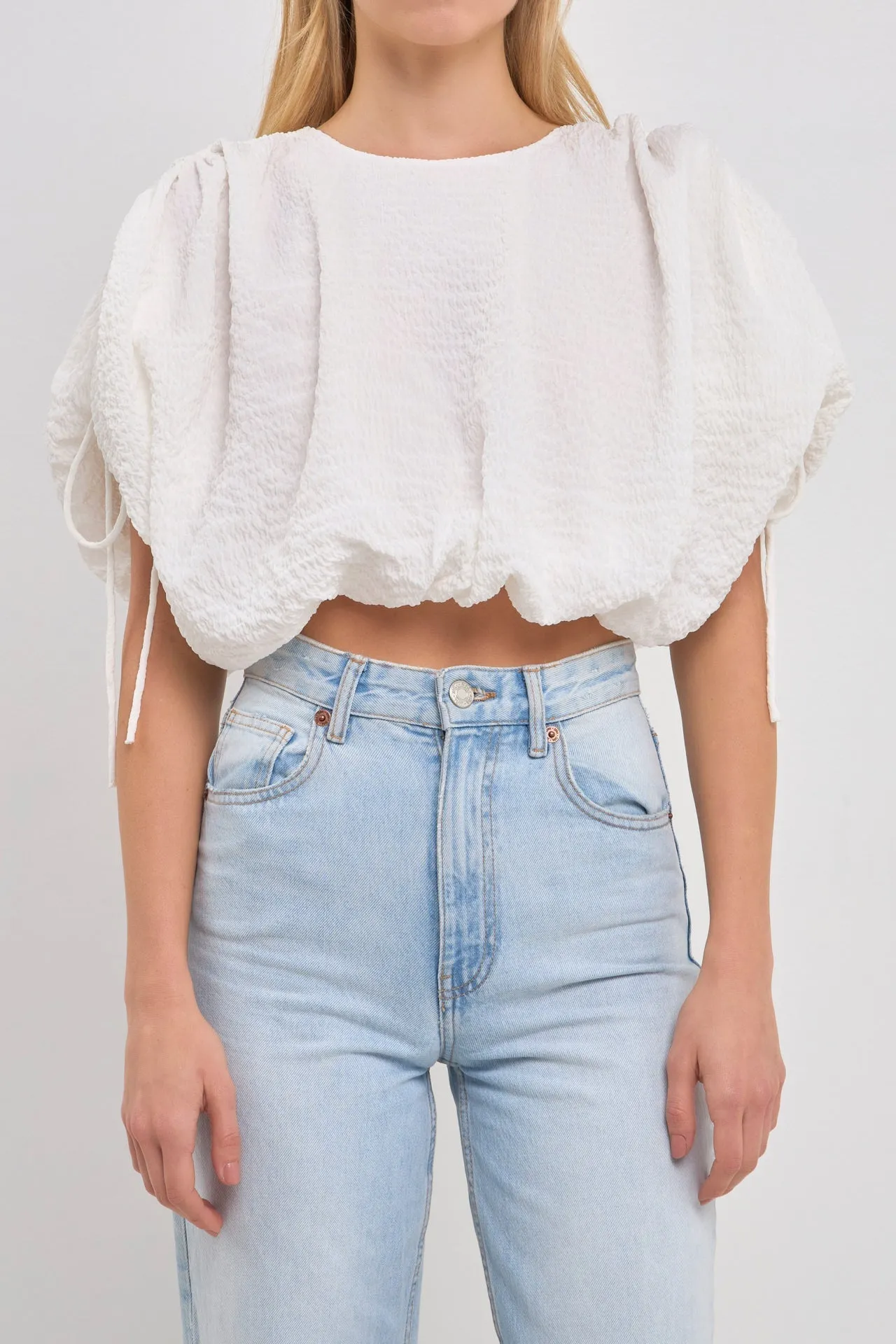 Voluminous Cropped Top with Drawstring detail