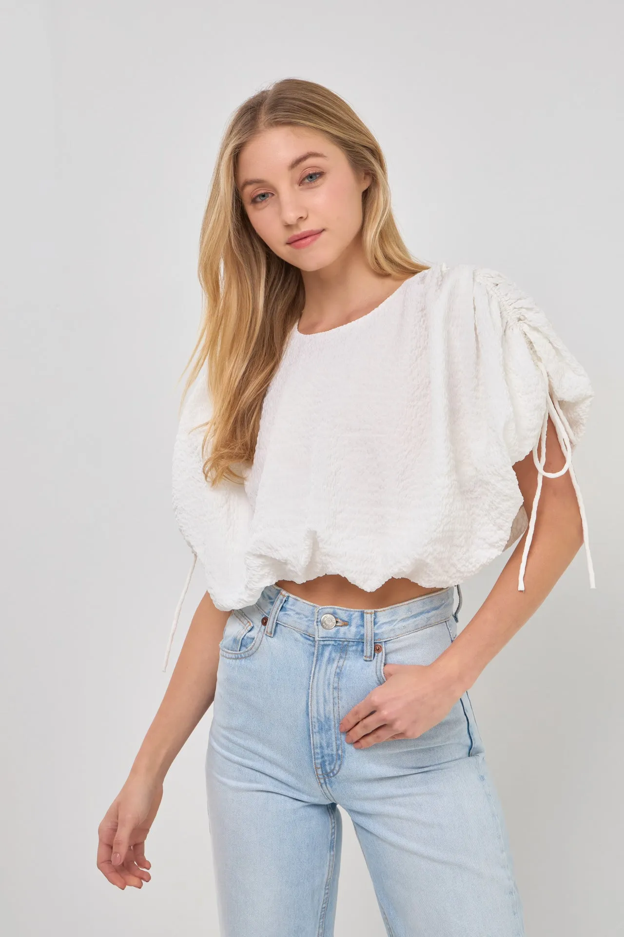 Voluminous Cropped Top with Drawstring detail