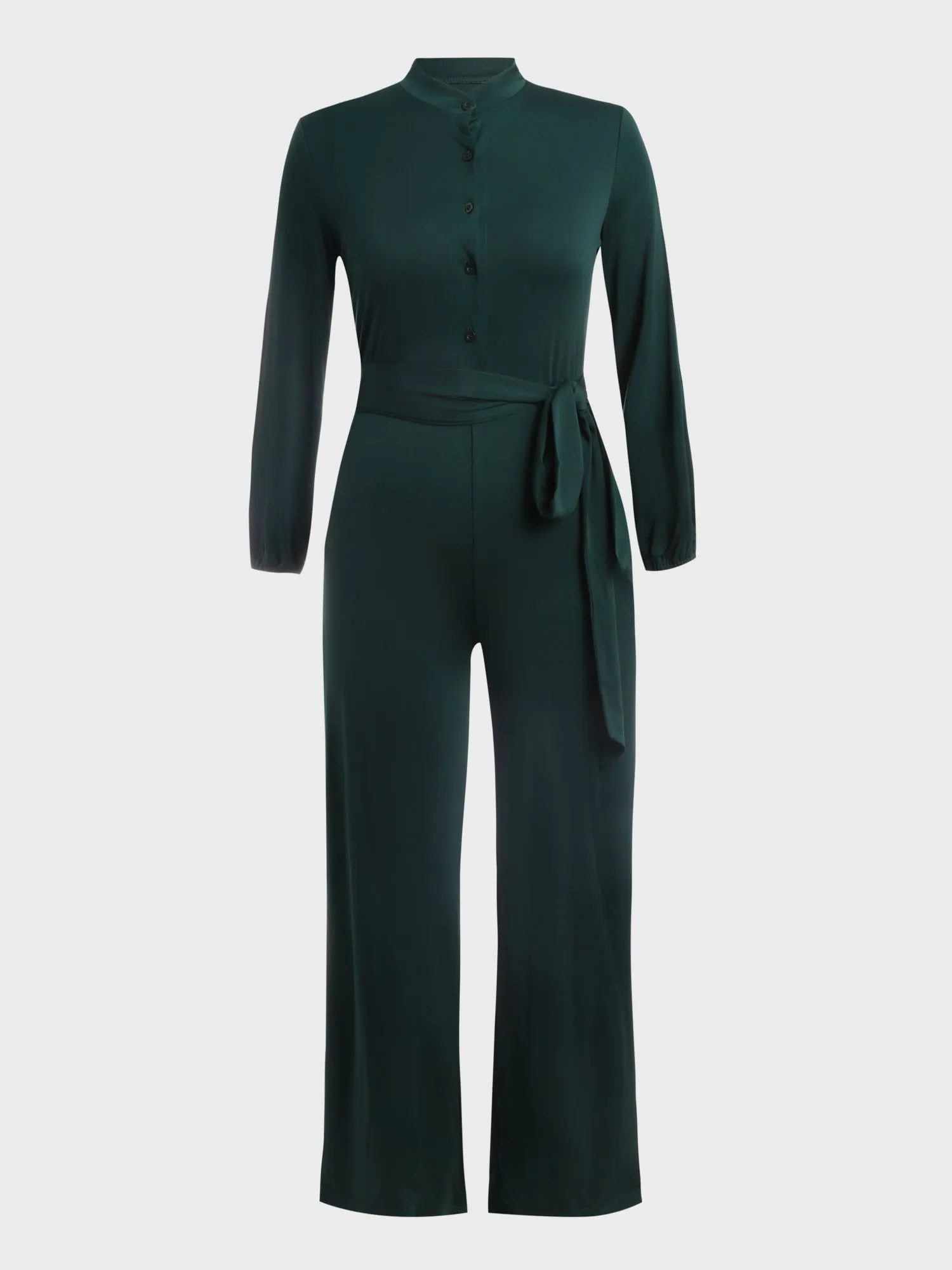 Waist Lace-Up Buttoned Jumpsuit (Green)