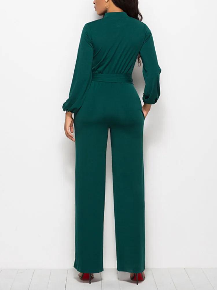 Waist Lace-Up Buttoned Jumpsuit (Green)
