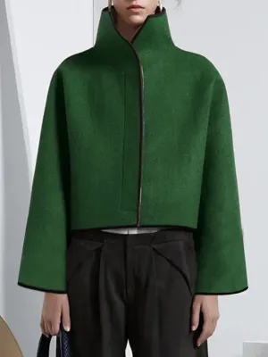 Wenkouban-Black Friday Christmas Thanksgiving Vintage Loose Solid Color Stand Collar Jackets
