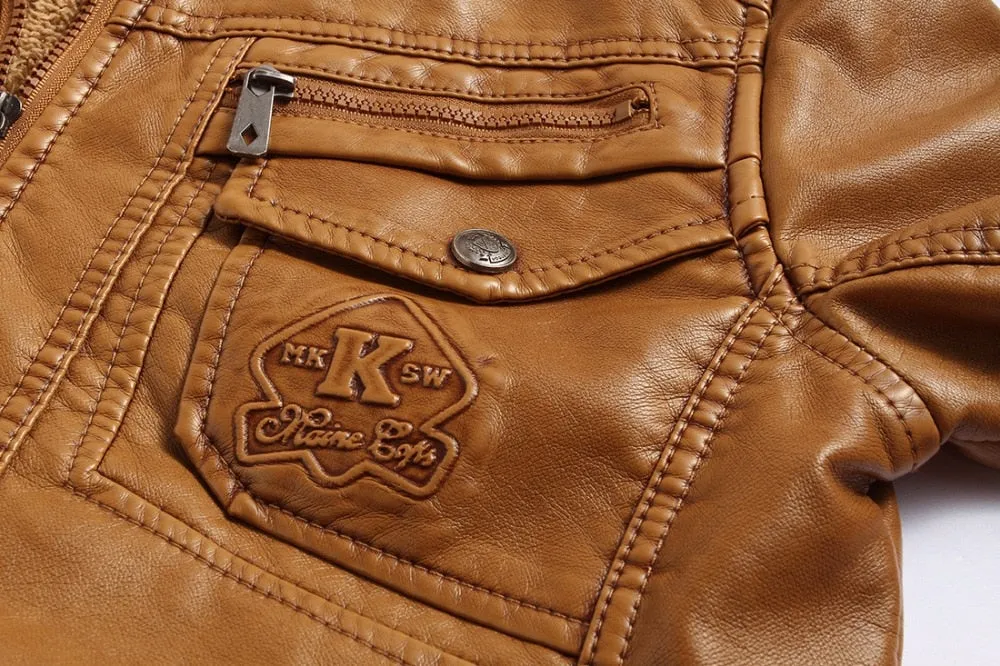 West Louis Luxury Fleece PU Leather Jacket