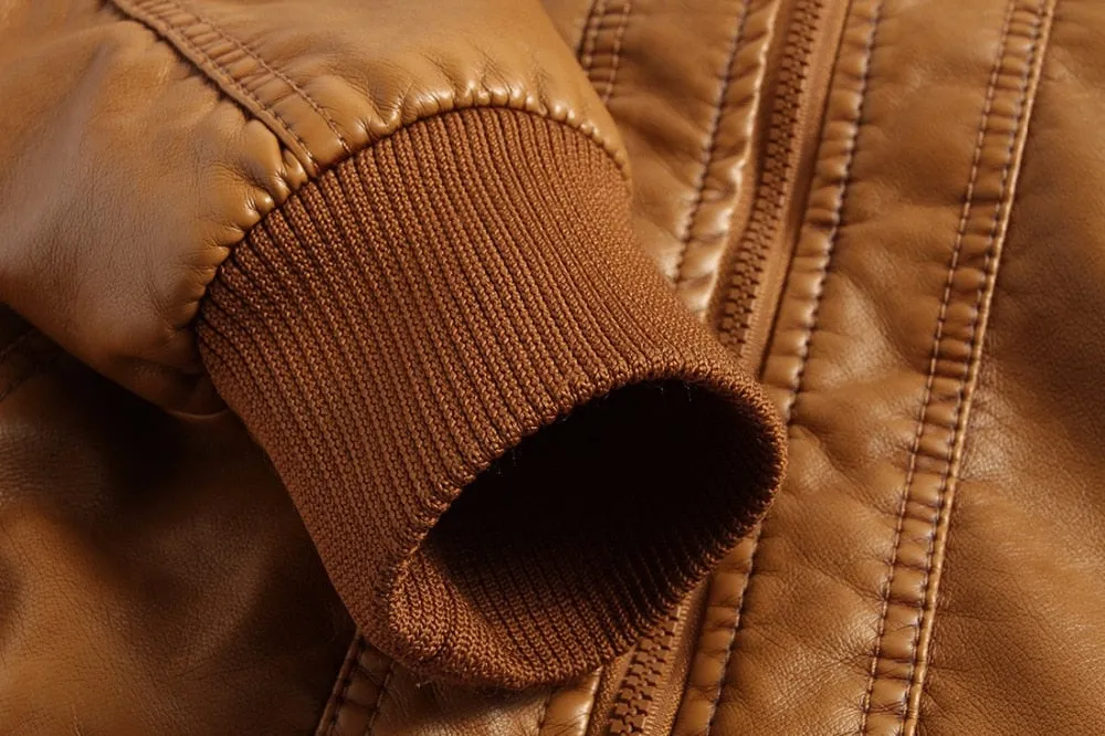 West Louis Luxury Fleece PU Leather Jacket