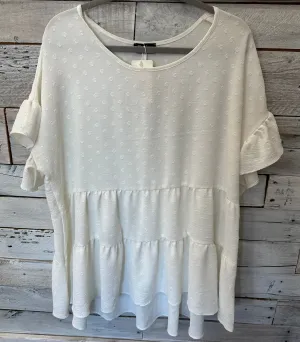 White | Dot Ruffle Sleeve Multi Tier Tunic Top