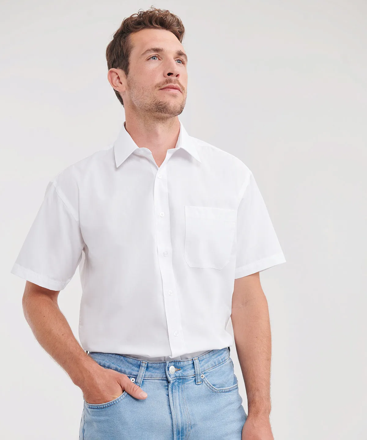 White - Short sleeve polycotton easycare poplin shirt