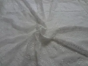 white silk chiffon fabric with vine/floral embroidery 44&quot; wide
