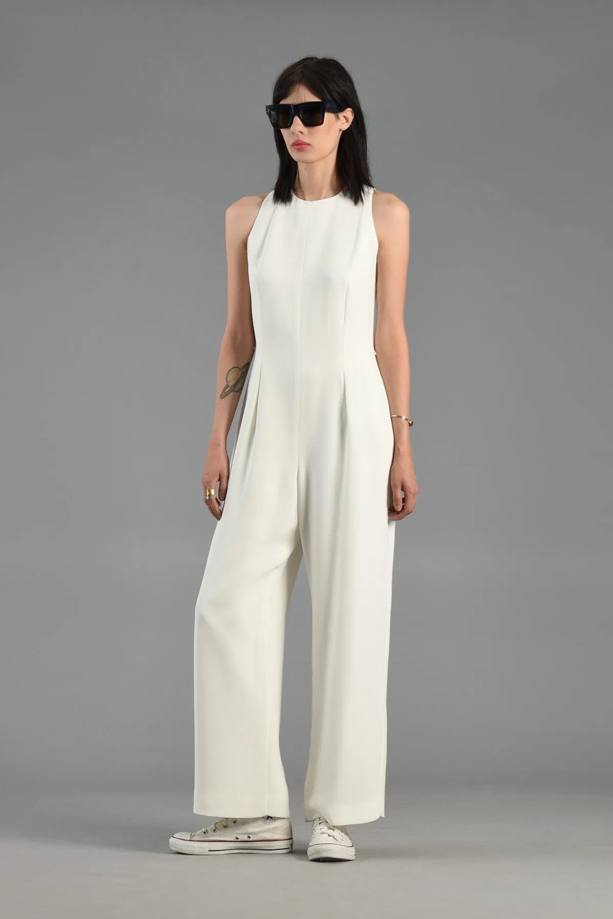 Winter White Minimalist Wide Legged Jumpsuit