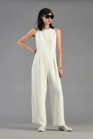 Winter White Minimalist Wide Legged Jumpsuit