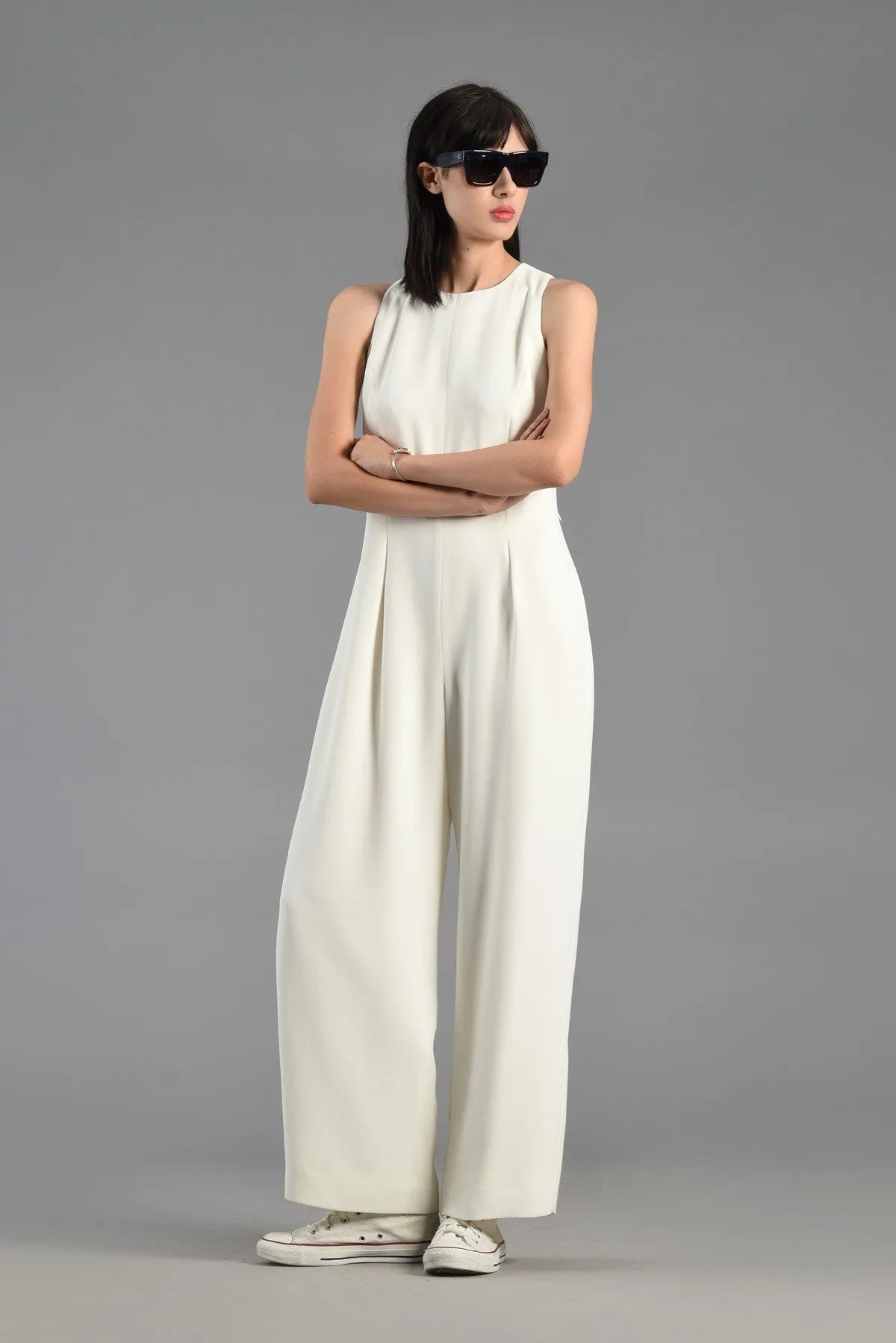 Winter White Minimalist Wide Legged Jumpsuit