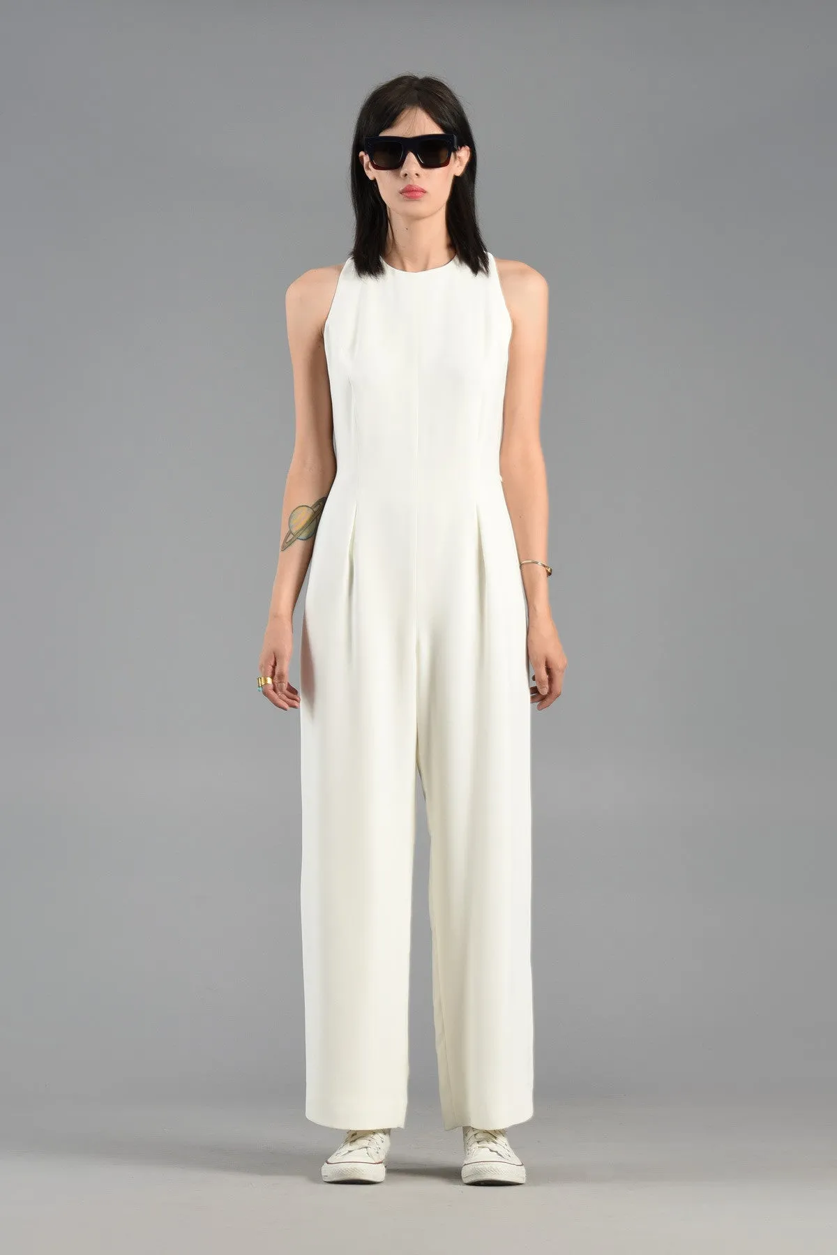Winter White Minimalist Wide Legged Jumpsuit