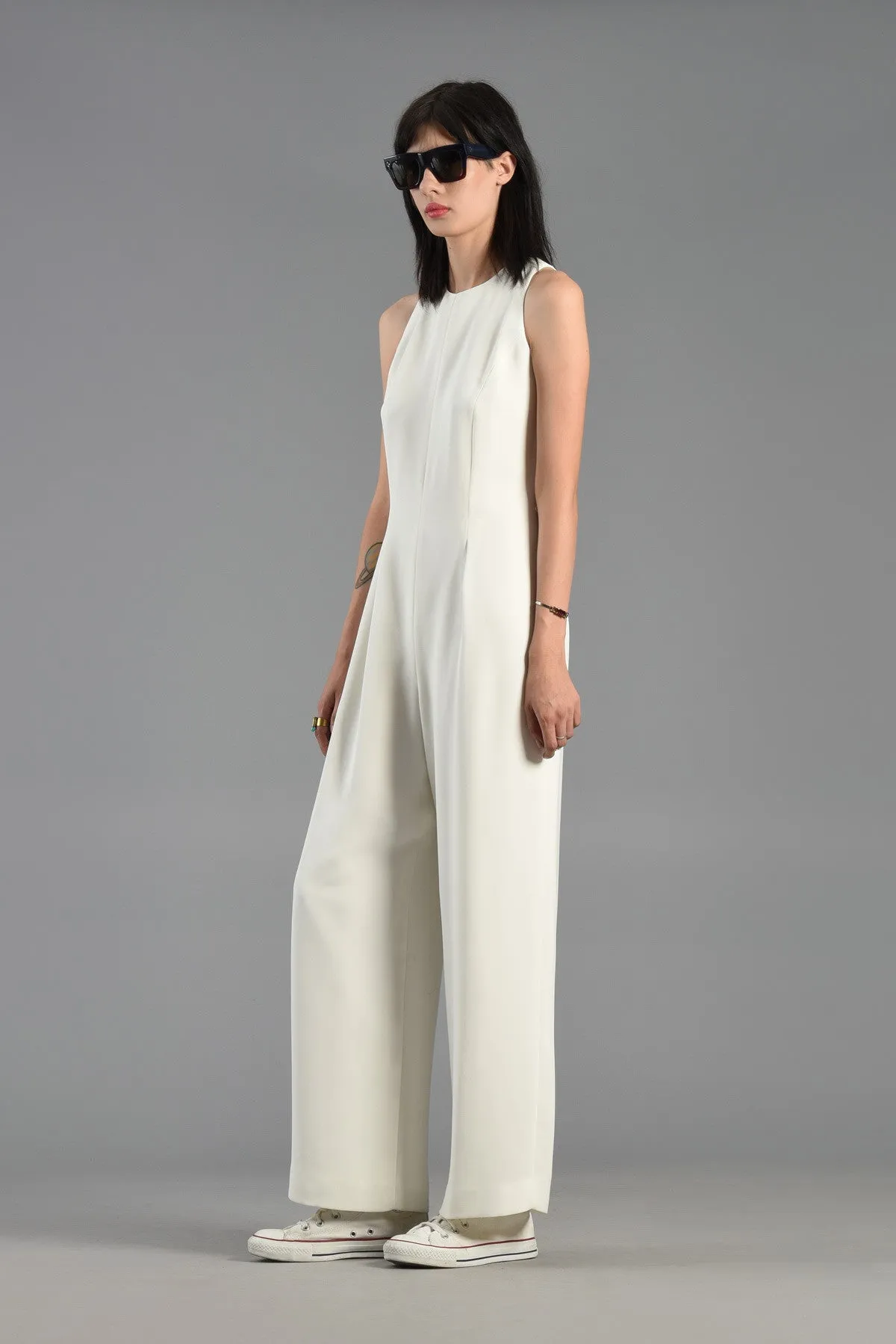 Winter White Minimalist Wide Legged Jumpsuit