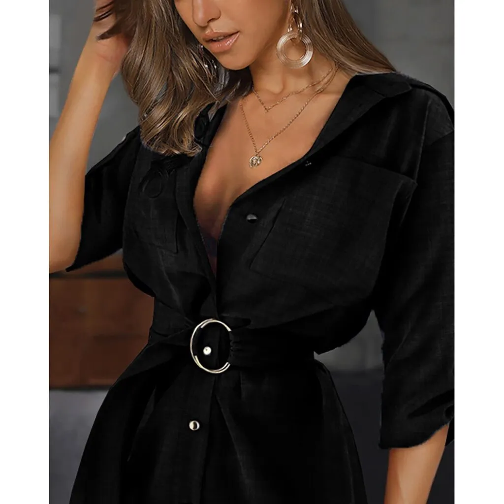 Women Shirt Button Mini Dress Elegant Blouses For Women Autumn Long Sleeve