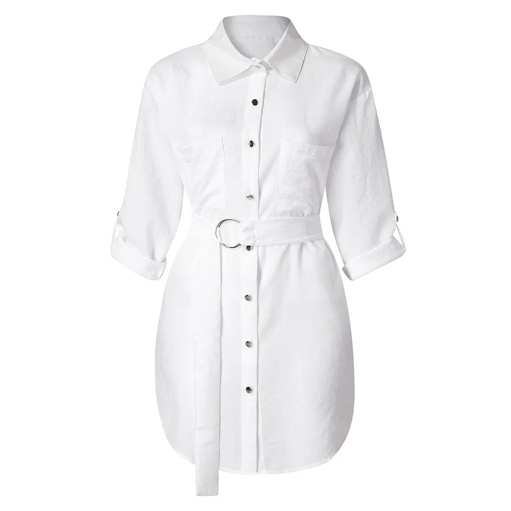 Women Shirt Button Mini Dress Elegant Blouses For Women Autumn Long Sleeve