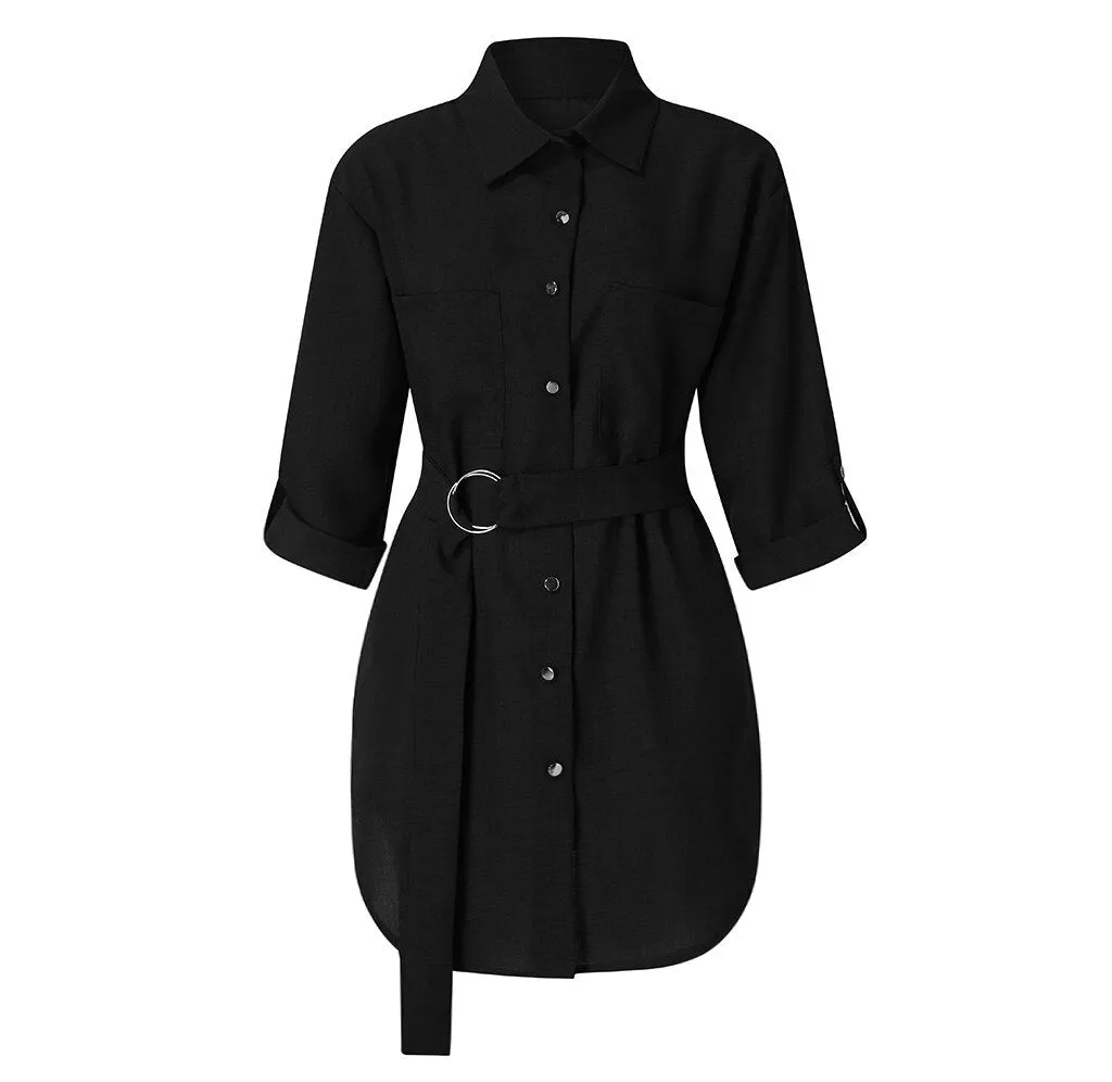 Women Shirt Button Mini Dress Elegant Blouses For Women Autumn Long Sleeve