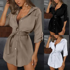 Women Shirt Button Mini Dress Elegant Blouses For Women Autumn Long Sleeve