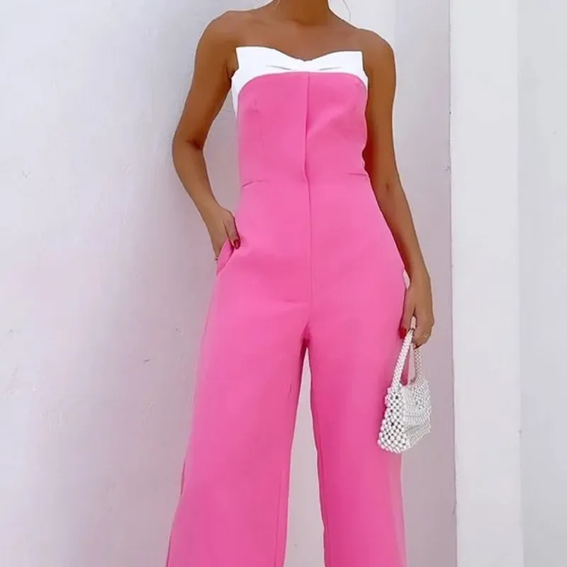 Womens Jumpsuit  Strapless Tailored Bodice  Wide Leg  Full Length with Pockets