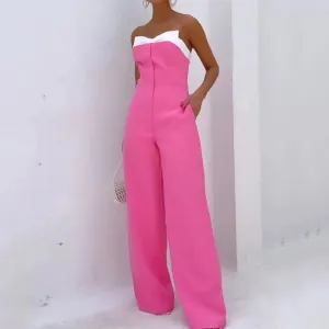 Womens Jumpsuit  Strapless Tailored Bodice  Wide Leg  Full Length with Pockets