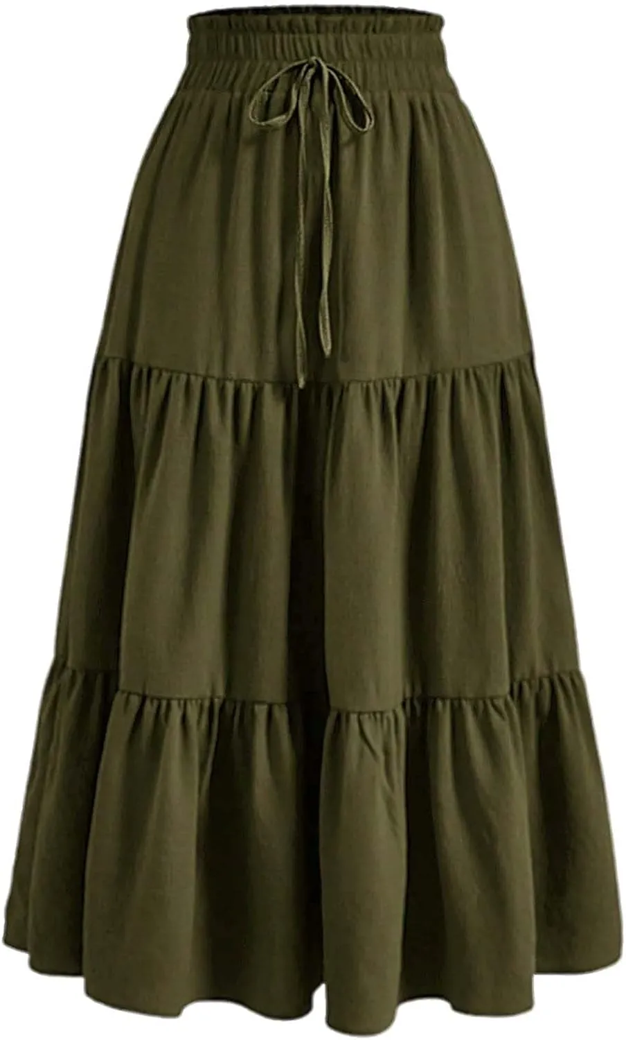 Womens Summer Maxi Skirt Flowy Elastic High Waist Pleated A-Line Skirts Boho Tiered Beach Long Skirts 2025 Trendy