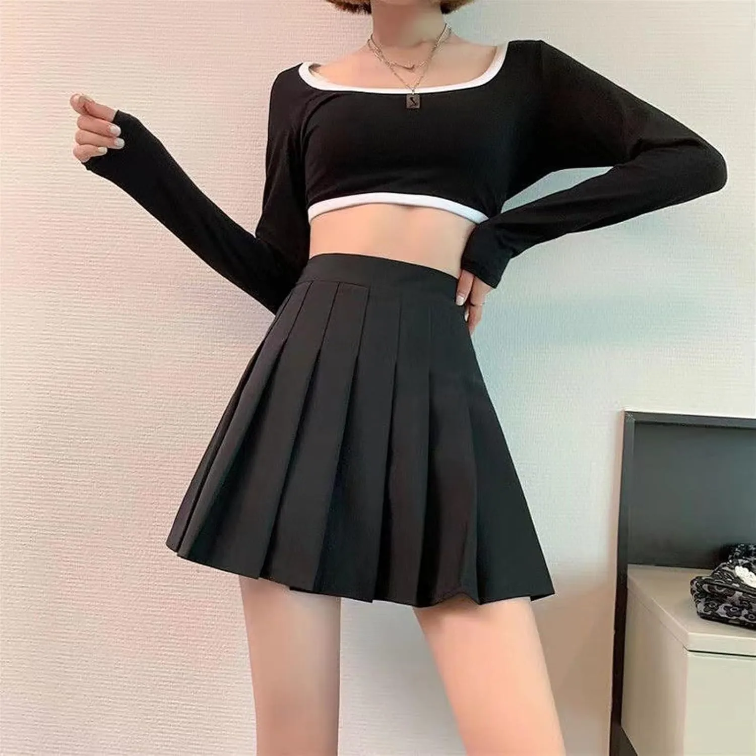 Women's Summer Sports Loose Trendy Elastic High Waist Solid Color Yoga Fitness Tennis Skirts Inner Shorts, XS-3XL